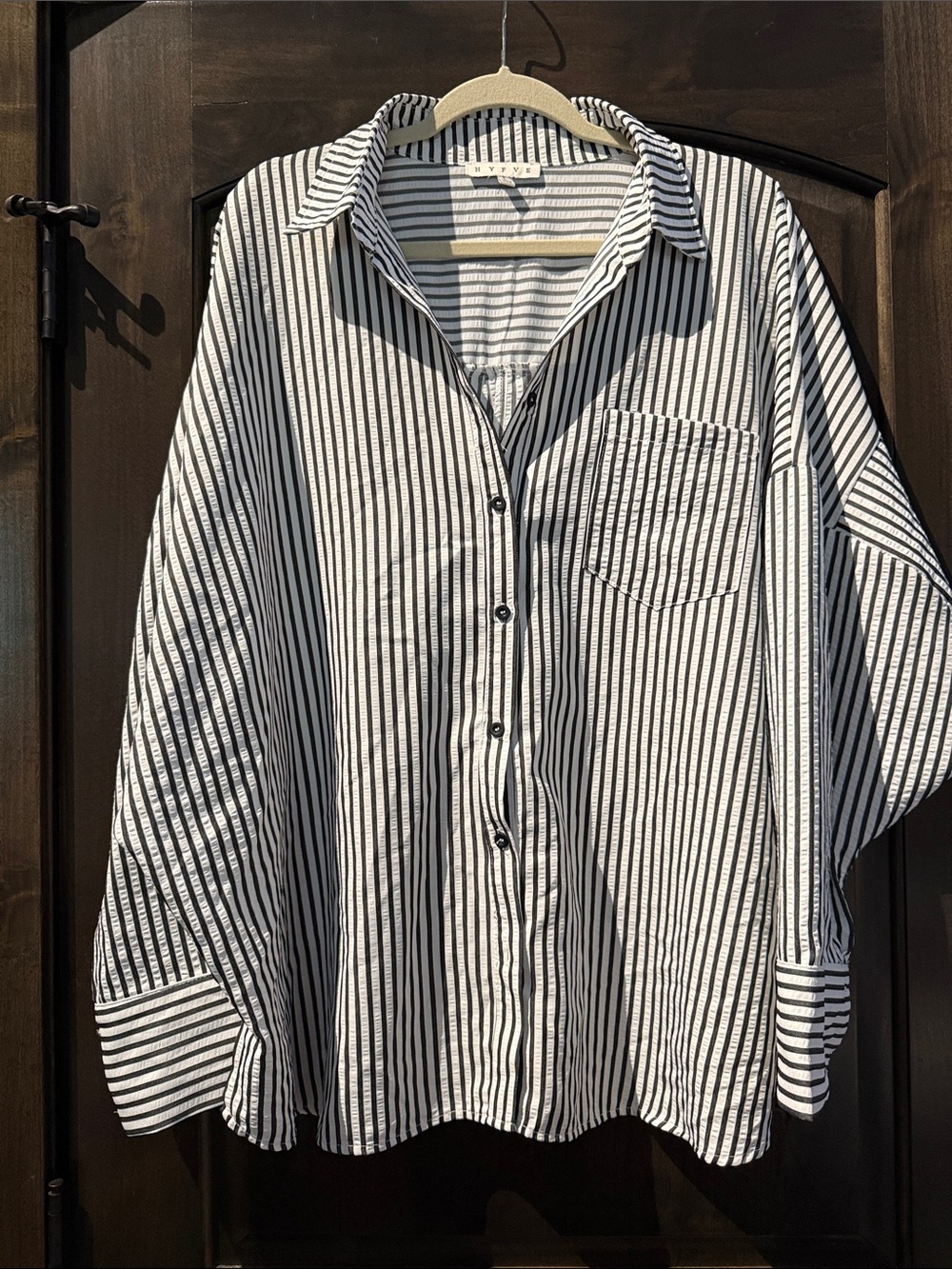 HYFVE Women's Black & White Vertical Stripe Button-Down Shirt